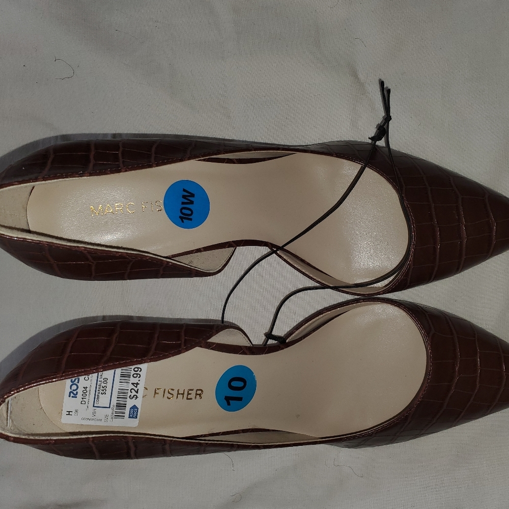 Marc Fisher Brown Croc Embossed D' Orsay Heels